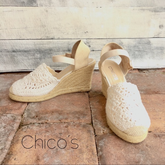 Chico's Shoes - Rare-Chico’s crochet espadrille wedge adjustable
